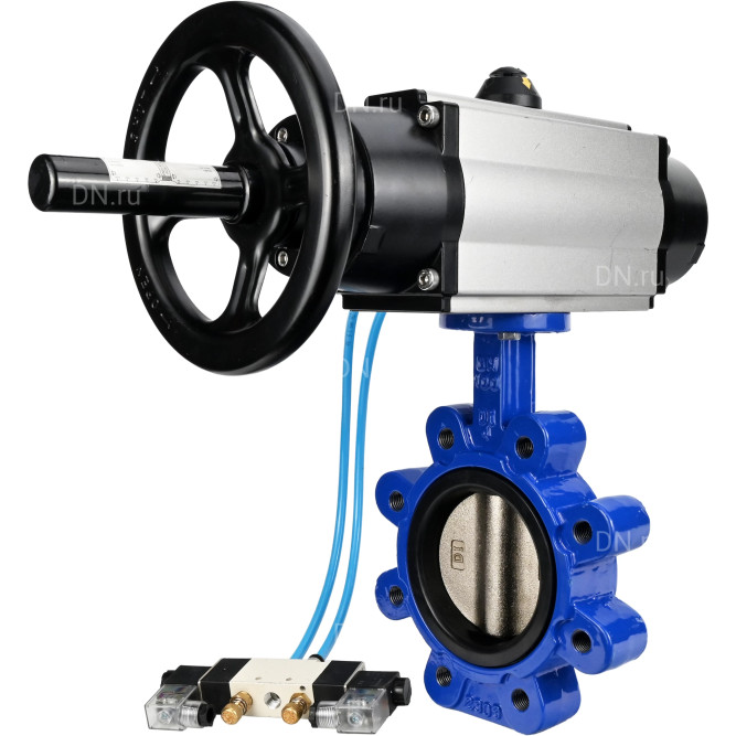 Затвор дисковый поворотный WBV1616E-2W-Fb-H Ду125 Ру16 LUG корпус - чугун QT450, диск - чугун QT450, уплотнение - EPDM, с пневмоприводом PA-DA-105-1 и пневмораспределителем 4V320-08 AC220V в Алматы