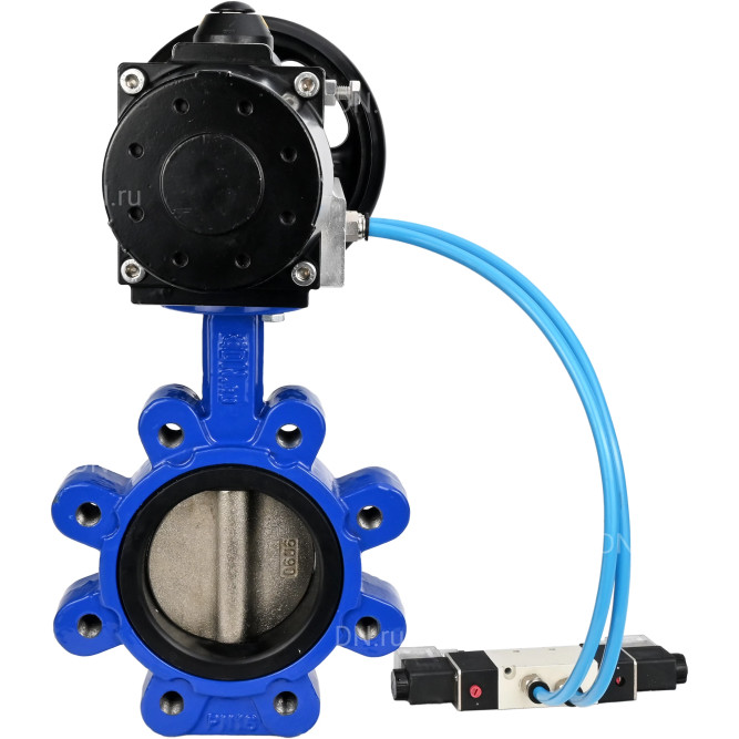 Затвор дисковый поворотный WBV1616E-2W-Fb-H Ду125 Ру16 LUG корпус - чугун QT450, диск - чугун QT450, уплотнение - EPDM, с пневмоприводом PA-DA-105-1 и пневмораспределителем 4V320-08 AC220V в Алматы