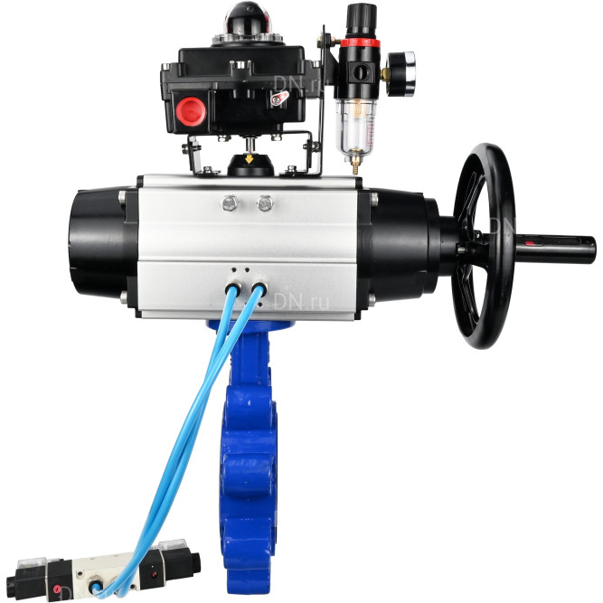Затвор дисковый поворотный WBV1616N-2W-Fb-H Ду125 Ру16 LUG корпус - чугун QT450, диск - чугун QT450, уплотнение - NBR, с пневмоприводом PA-DA-105-1, пневмораспределителем 4V320-10 AC220V, БКВ APL-410N EX и БПВ AFC2000 в Алматы