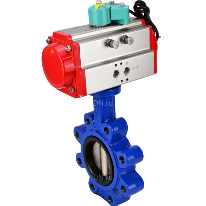 Затвор дисковый поворотный WBV1616E-2W-Fb-H Ду125 Ру16 LUG корпус - чугун QT450, диск - чугун QT450, уплотнение - EPDM, с пневмоприводом PA-DA-105 и магнитным переключателем ALS200D в Алматы