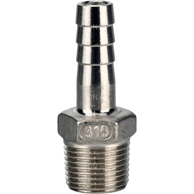 Штуцер елочка BF32-T-1/2-12 1/2″х12мм Ду15 Ру16 шланговый, корпус - нержавеющая сталь AISI 316 (CF8M), присоединение - наружная резьба/штуцер в Алматы