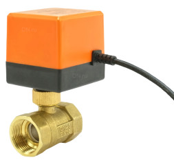 Кран шаровой BV0030NP-SP-T-ED Ду25 Ру16 стандартнопроходной двухходовой, латунь, внутренняя резьба, уплотнение - нитриловый каучук / PTFE, с электроприводом 220В без концевых выключателей