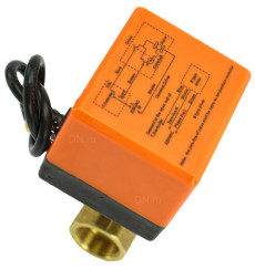 Кран шаровой BV0030NP-SP-T-ED Ду25 Ру16 стандартнопроходной двухходовой, латунь, внутренняя резьба, уплотнение - нитриловый каучук / PTFE, с электроприводом 220В без концевых выключателей