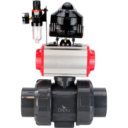 Кран шаровой BV4242E-FP-GRM-ISO Дн32 Ру10 полнопроходной, корпус - НПВХ, шар - НПВХ, уплотнение - EPDM, с пневмоприводом PA-SA-052, пневмораспределителем 4M310-08 AC220V, БКВ APL-510N EX и БПВ AFC2000
