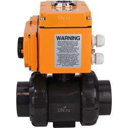 Кран шаровой BV4242E-FP-GRM-ISO Дн25 Ру10 полнопроходной, клеевой с разборным муфтовым соединением, корпус - НПВХ, шар - НПВХ, уплотнение - EPDM, с электроприводом QT-N-005EM-O1-380VAC-У1