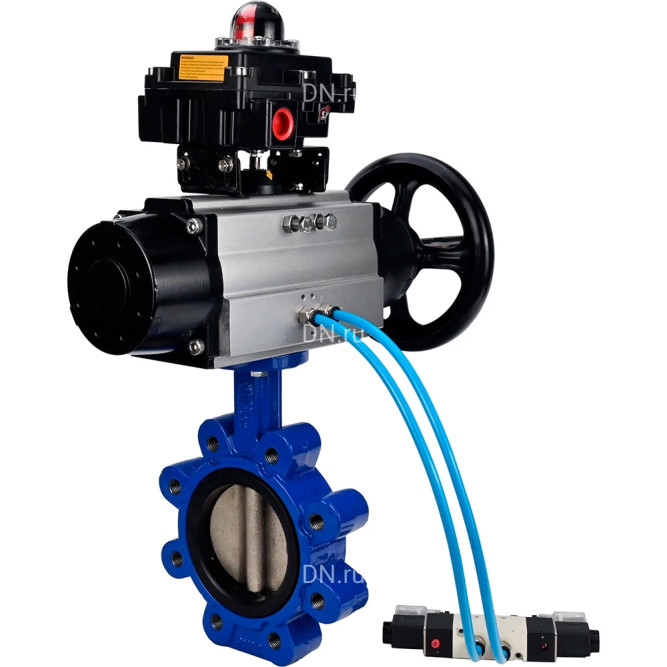 Затвор дисковый поворотный WBV1616E-2W-Fb-H Ду150 Ру16 LUG, корпус - чугун QT450, диск - чугун QT450, уплотнение - EPDM, с пневмоприводом PA-DA-105-1, пневмораспределителем 4M320-10 AC220V и БКВ APL-410N EX в Алматы
