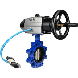Затвор дисковый поворотный WBV1616E-2W-Fb-H Ду150 Ру16 LUG корпус - чугун QT450, диск - чугун QT450, уплотнение - EPDM, с пневмоприводом PA-DA-105-1 и пневмораспределителем 4V320-08 AC220V