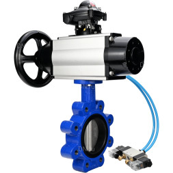 Затвор дисковый поворотный WBV1631E-2W-Fb-H Ду150 Ру16 LUG корпус - чугун QT450, диск - нержавеющая сталь 304, уплотнение - EPDM, с пневмоприводом PA-DA-105-1, пневмораспределителем 4V320-10 AC220V и БКВ APL-210N