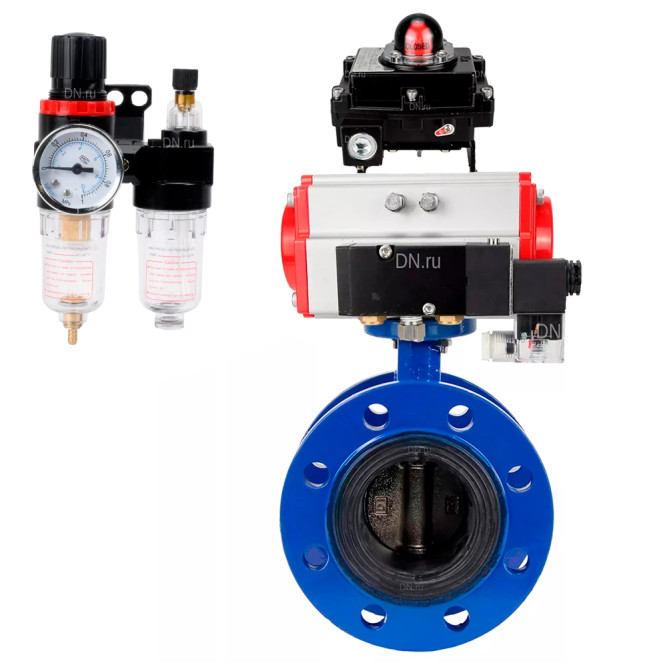 Затвор дисковый поворотный WBV1331E-2W-F-R Ду250 Ру16 фланцевый, корпус - чугун GGG40, диск - нержавеющая сталь 304, EPDM, с пневмоприводом PA-DA-210, пневмораспределителем 4M310-08 DC24V, БКВ APL-410N EX и БПВ AFC2000 в Алматы