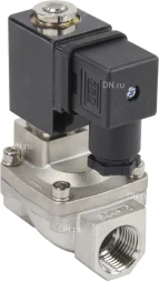 Клапан электромагнитный VS431-NT-NC-220VAC 1/2″ Ду15 Ру16, соленоидный двухходовой, корпус - нержавеющая сталь 304, уплотнение - NBR, резьбовой, нормально-закрытый, пилотный, катушка - 220В