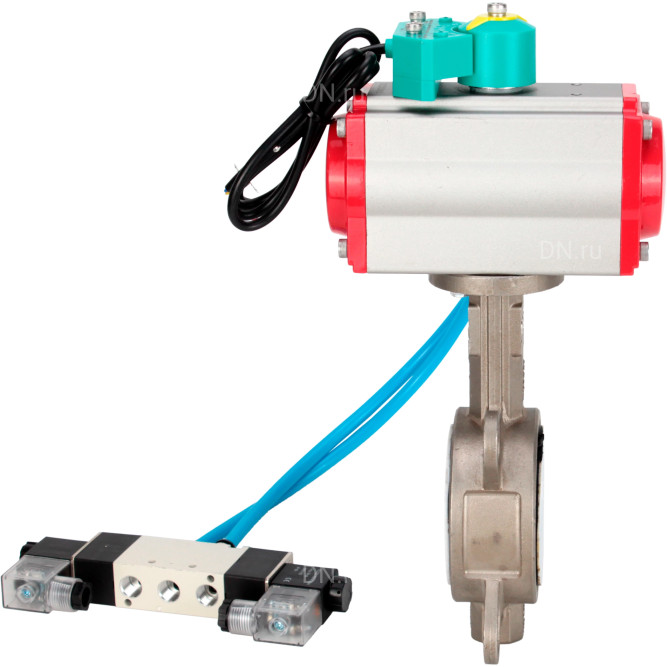 Затвор дисковый поворотный WBV3232P-2W-Fb-H Ду65 Ру16 корпус - нержавеющая сталь 316L, диск - нержавеющая сталь 316L, уплотнение - PTFE, с пневмоприводом PA-DA-083, пневмораспределителем 4V320-08 AC220V и магнитным переключателем ALS200D в Алматы