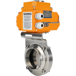 Затвор дисковый поворотный WBV3131E-2W-W-H Ду65 Ру10 под приварку, корпус - пищевая нержавеющая сталь 304, уплотнение - EPDM, с электроприводом QT-N-003EM-O1-24VDC-У1 24В HARK