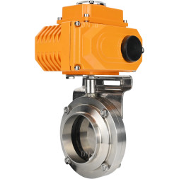Затвор дисковый поворотный WBV3131E-2W-W-H Ду65 Ру10 под приварку, корпус - пищевая нержавеющая сталь 304, уплотнение - EPDM, с электроприводом QT-N-003EM-O1-24VDC-У1 24В HARK