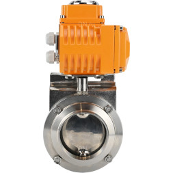 Затвор дисковый поворотный WBV3131E-2W-W-H Ду65 Ру10 под приварку, корпус - пищевая нержавеющая сталь 304, уплотнение - EPDM, с электроприводом QT-N-003EM-O1-24VDC-У1 24В HARK