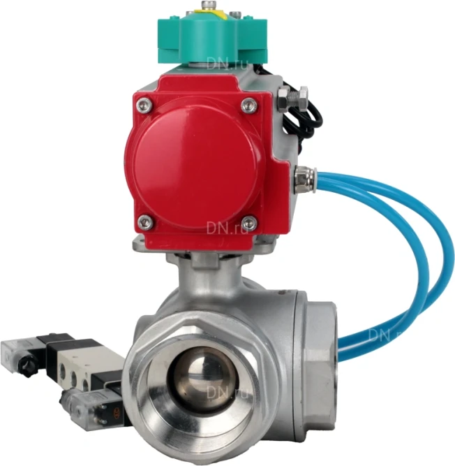 Кран шаровой BV3232P(4pc)-SP-3WL-T-ISO-H Ду10 Ру63 стандартнопроходной L-тип, внутренняя резьба, корпус - нержавеющая сталь 316, PTFE, с пневмоприводом PA-DA-052, пневмораспределителем 4V320-08 AC220V и магнитным переключателем ALS200D в Алматы