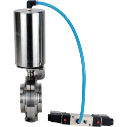 Затвор дисковый поворотный WBV3131E-2W-W-H Ду25 Ру10 под приварку, пищевая нержавеющая сталь 304, уплотнение – EPDM, с пневмоприводом PA-SA-85 и пневмораспределителем 4V320-10 AC220V
