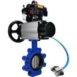 Затвор дисковый поворотный WBV1631E-2W-Fb-H Ду125 Ру16 LUG корпус - чугун QT450, диск - нержавеющая сталь 304, уплотнение - EPDM, с пневмоприводом PA-DA-105-1, пневмораспределителем 4V320-10 AC220V, БКВ APL-410N EX и БПВ AFC2000