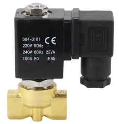 Клапан электромагнитный VS700-PT-NC-220VAC 3/4″ Ду20 Ру10 соленоидный двухходовой, корпус - латунь, уплотнение - PTFE, присоединение - внутренняя резьба, прямого действия, нормально закрытый, с нулевым перепадом давления, катушка - 220В