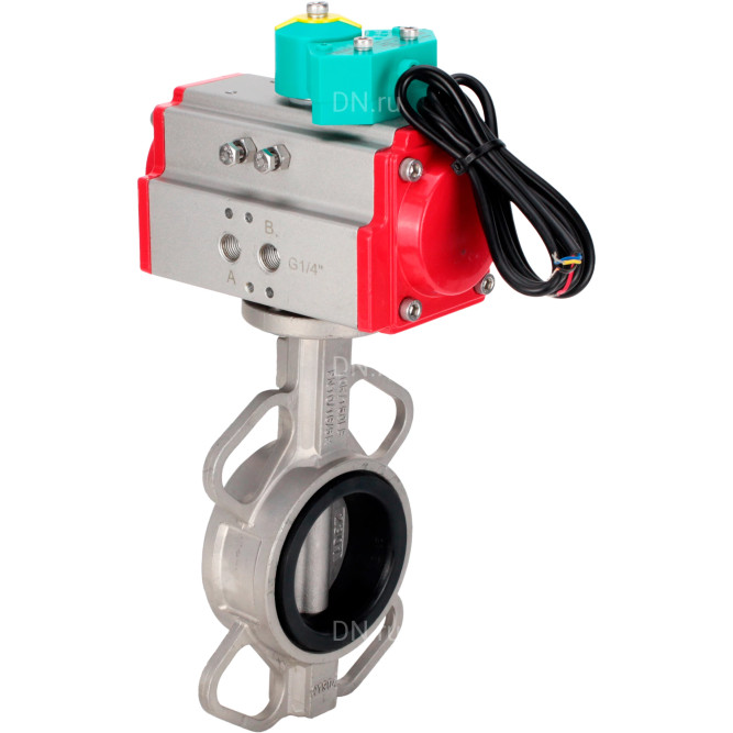 Затвор дисковый поворотный WBV3131E-2W-Fb-H Ду50 Ру16 корпус - нержавеющая сталь 304, диск - нержавеющая сталь 304, уплотнение - EPDM, с пневмоприводом PA-DA-065 и магнитным переключателем ALS200D в Алматы