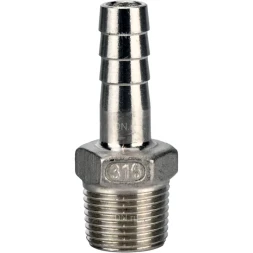 Штуцер елочка BF32-T-1/2-15 1/2″х15мм Ду15 Ру16 шланговый, корпус - нержавеющая сталь AISI 316 (CF8M), присоединение - наружная резьба/штуцер