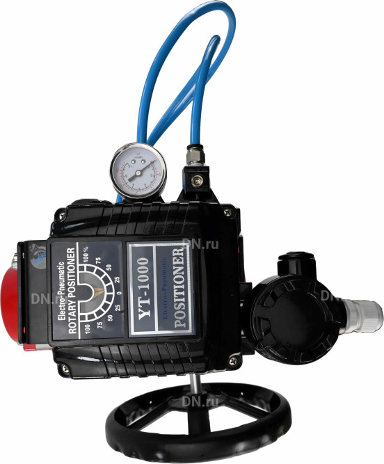 Кран шаровой BV3232P(4pc)-SP-3WL-T-ISO-H Ду10 Ру63 ст.проходной 3-ходовой, L-тип, нерж. сталь SS316, внутренняя резьба, PTFE, с пн.приводом PA-DA-065, ручным дублером MON1-250-T26-ISO и эл.пневматич. позиционером YT-1000RSN без обратной связи в Алматы