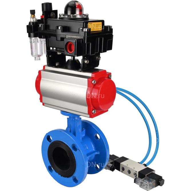 Затвор дисковый поворотный WBV1313E-2W-F-H Ду80 Ру16 фланцевый, корпус - чугун GGG40, диск - чугун GGG40, EPDM, с пневмоприводом PA-DA-105, пневмораспределителем 4V320-10 AC220V, БКВ APL-410N EX и БПВ AFC2000 в Алматы