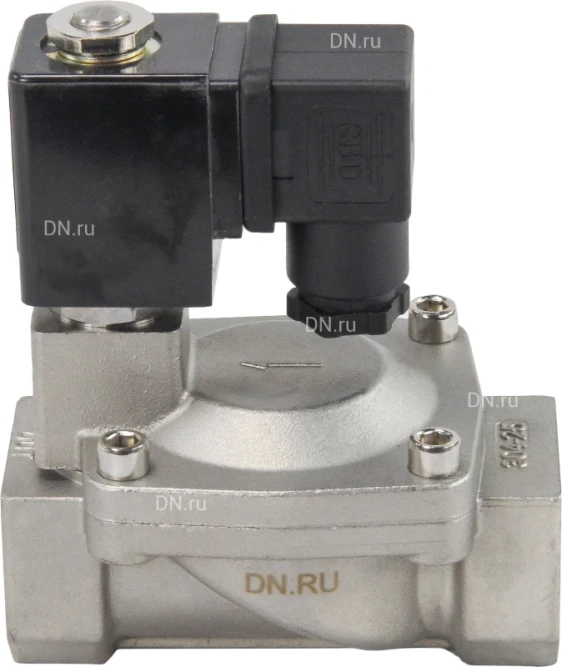 Клапан электромагнитный VS431-NT-NC-220VAC 1″ Ду25 Ру16, соленоидный двухходовой, корпус - нержавеющая сталь 304, уплотнение - NBR, резьбовой, нормально-закрытый, пилотный, катушка - 220В в Алматы
