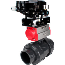 Кран шаровой BV4242E-FP-GRM-ISO Дн20 Ру10 полнопроходной, корпус - НПВХ, шар - НПВХ, уплотнение - EPDM, с пневмоприводом PA-DA-052 и пневмопозиционером YT-1000RSN без обратной связи