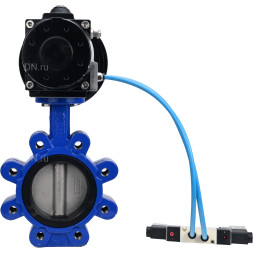 Затвор дисковый поворотный WBV1631E-2W-Fb-H Ду125 Ру16 LUG корпус - чугун QT450, диск - нержавеющая сталь 304, уплотнение - EPDM, с пневмоприводом PA-DA-105-1 и пневмораспределителем 4V320-10 AC220V