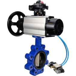 Затвор дисковый поворотный WBV1616E-2W-Fb-H Ду125 Ру16 LUG корпус - чугун QT450, диск - чугун QT450, уплотнение - EPDM, с пневмоприводом PA-DA-105-1, пневмораспределителем 4V320-10 AC220V и БКВ APL-210N