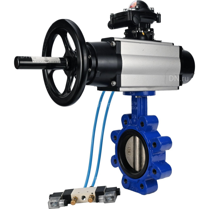 Затвор дисковый поворотный WBV1616E-2W-Fb-H Ду125 Ру16 LUG корпус - чугун QT450, диск - чугун QT450, уплотнение - EPDM, с пневмоприводом PA-DA-105-1, пневмораспределителем 4V320-10 AC220V и БКВ APL-210N в Алматы