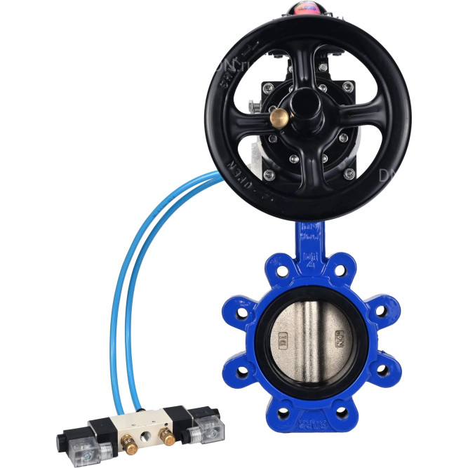 Затвор дисковый поворотный WBV1616E-2W-Fb-H Ду125 Ру16 LUG корпус - чугун QT450, диск - чугун QT450, уплотнение - EPDM, с пневмоприводом PA-DA-105-1, пневмораспределителем 4V320-10 AC220V и БКВ APL-210N в Алматы