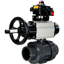 Кран шаровой BV4242E-FP-GRM-ISO Дн100 Ру10 полнопроходной, корпус - НПВХ, шар - НПВХ, уплотнение - EPDM, с пневмоприводом PA-DA-105-1, пневмораспределителем 4M310-08 DC24V и БКВ APL-410N EX