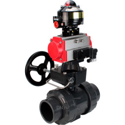 Кран шаровой BV4242E-FP-GRM-ISO Дн40 Ру10 полнопроходной, корпус - НПВХ, шар - НПВХ, уплотнение - EPDM, с пневмоприводом PA-DA-052, пневмораспределителем 4M310-08 AC220V, ручным дублером MON1-250-T26-ISO и БКВ APL-510N EX