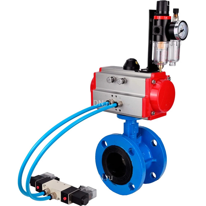 Затвор дисковый поворотный WBV1313E-2W-F-H Ду80 Ру16, корпус - чугун GGG40, диск - чугун GGG40, уплотнение - EPDM, с пневмоприводом PA-DA-105, пневмораспределителем 4M320-10 AC220V и БПВ AFC2000 в Алматы