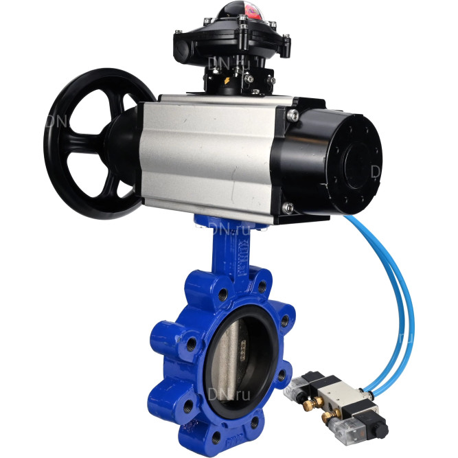 Затвор дисковый поворотный WBV1616E-2W-Fb-H Ду150 Ру16 LUG корпус - чугун QT450, диск - чугун QT450, уплотнение - EPDM, с пневмоприводом PA-DA-105-1, пневмораспределителем 4V320-10 AC220V и БКВ APL-210N в Алматы