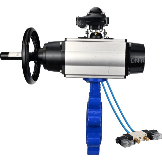 Затвор дисковый поворотный WBV1616E-2W-Fb-H Ду150 Ру16 LUG корпус - чугун QT450, диск - чугун QT450, уплотнение - EPDM, с пневмоприводом PA-DA-105-1, пневмораспределителем 4V320-10 AC220V и БКВ APL-210N в Алматы