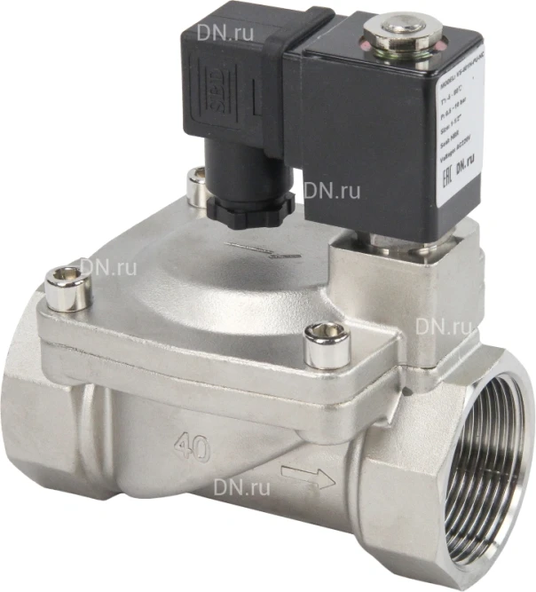 Клапан электромагнитный VS431-NT-NC-220VAC 1 1/2″ Ду40 Ру16, соленоидный двухходовой, корпус - нержавеющая сталь 304, уплотнение - NBR, резьбовой, нормально-закрытый, пилотный, катушка - 220В в Алматы