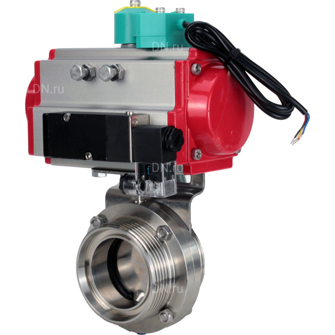Затвор дисковый поворотный WBV3131S-2W-T-H Ду40 Ру10 резьбовой, пищевая нержавеющая сталь 304, уплотнение - Silicon, с пневмоприводом PA-DA-052, пневмораспределителем 4M310-08 AC220V и магнитным переключателем ALS200D в Алматы