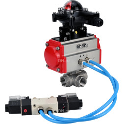 Кран шаровой BV3232P(4pc)-SP-3WL-T-ISO-H Ду50 Ру63, стандартнопроходной, четырехсоставной, корпус - нержавеющая сталь 316, уплотнение - PTFE, внутренняя резьба, с пневмоприводом PA-SA-083, пневмораспределителем 4V320-10 AC220V, БКВ APL-210N