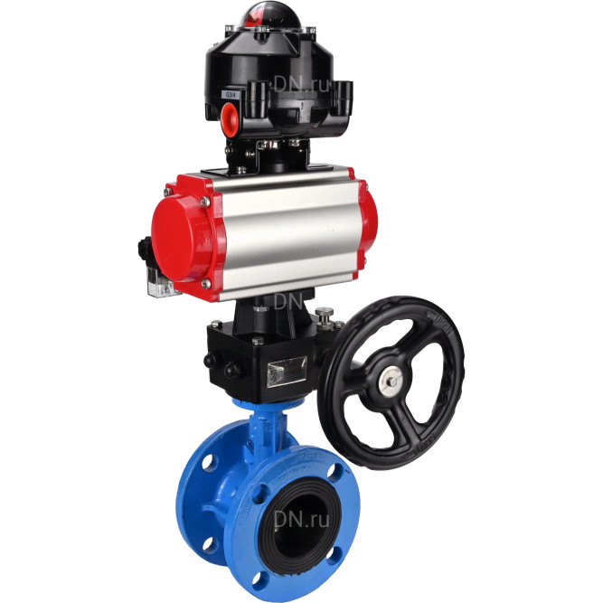 Затвор дисковый поворотный WBV1313E-2W-F-H Ду125 Ру16 фланцевый, корпус - чугун GGG40, диск - чугун GGG40, EPDM, с пневмоприводом PA-DA-130, пневмораспределителем 4M310-08 AC220V, БКВ APL-510N EX и ручным дублером MON1-250-T26-ISO в Алматы