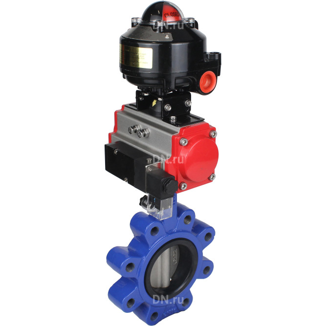 Затвор дисковый поворотный WBV1631E-2W-Fb-H Ду125 Ру16 LUG корпус - чугун QT450, диск - нержавеющая сталь 304, уплотнение - EPDM, с пневмоприводом PA-DA-105, пневмораспределителем 4M310-08 AC220V и БКВ APL-510N EX в Алматы