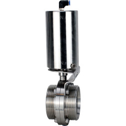 Затвор дисковый поворотный WBV3131E-2W-T-H Ду50 Ру10 резьбовой, пищевая нержавеющая сталь 304, уплотнение – EPDM, с пневмоприводом PA-SA-85 с возвратными пружинами