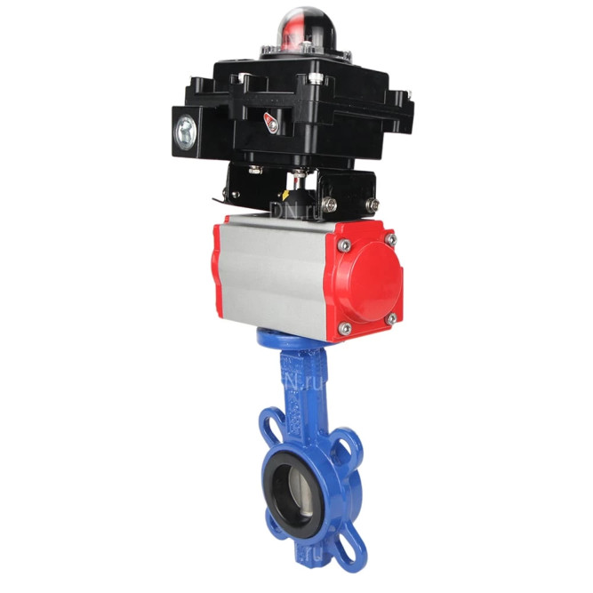 Затвор дисковый поворотный WBV1413E-2W-Fb-H Ду50 Ру16, корпус - чугун GGG50, диск - чугун GGG40, уплотнение - EPDM, с пневмоприводом PA-SA-083 с возвратными пружинами, пневмораспределителем 4M310-08 AC220V, БКВ APL-410N EX в Алматы