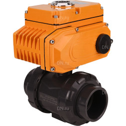Кран шаровой BV4242E-FP-GRM-ISO Дн80 Ру10 полнопроходной, клеевой с разборным муфтовым соединением, корпус - НПВХ, шар - НПВХ, уплотнение - EPDM, с электроприводом QT-N-005EM-O1-380VAC-У1