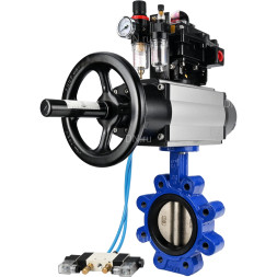 Затвор дисковый поворотный WBV1616E-2W-Fb-H Ду125 Ру16 LUG корпус - чугун QT450, диск - чугун QT450, уплотнение - EPDM, с пневмоприводом PA-DA-105-1, пневмораспределителем 4V320-10 AC220V, БКВ APL-410N EX и БПВ AFC2000