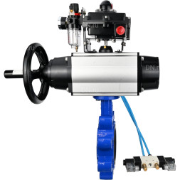 Затвор дисковый поворотный WBV1616E-2W-Fb-H Ду125 Ру16 LUG корпус - чугун QT450, диск - чугун QT450, уплотнение - EPDM, с пневмоприводом PA-DA-105-1, пневмораспределителем 4V320-10 AC220V, БКВ APL-410N EX и БПВ AFC2000