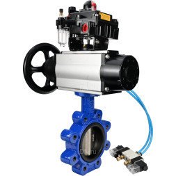 Затвор дисковый поворотный WBV1616E-2W-Fb-H Ду125 Ру16 LUG корпус - чугун QT450, диск - чугун QT450, уплотнение - EPDM, с пневмоприводом PA-DA-105-1, пневмораспределителем 4V320-10 AC220V, БКВ APL-410N EX и БПВ AFC2000