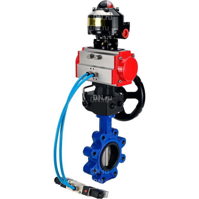 Затвор дисковый поворотный WBV1631N-2W-Fb-H Ду125 Ру16 LUG, корпус - чугун, диск - нержавеющая сталь 304, уплотнение - NBR, с пневмоприводом PA-DA-105, пневмораспределителем 4M320-10 AC220V, ручным дублером MON3-700-T38-ISO и БКВ APL-510N EX в Алматы