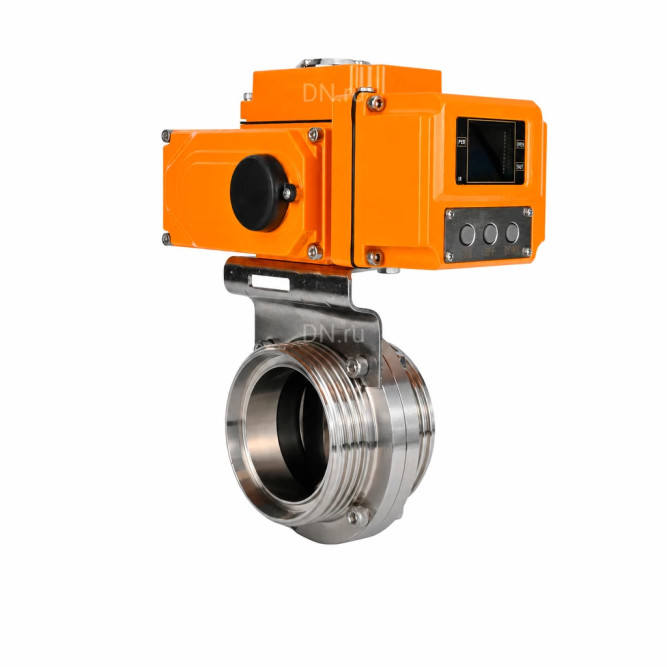 Затвор дисковый поворотный WBV3131E-2W-T-H Ду65 Ру10 резьбовой, корпус - пищевая нержавеющая сталь 304, уплотнение - EPDM, с электроприводом QT-N-005EM-B1-220VAC-У1 c датчиком обратной связи и входным управляющим сигналом 0-10В HARK в Алматы